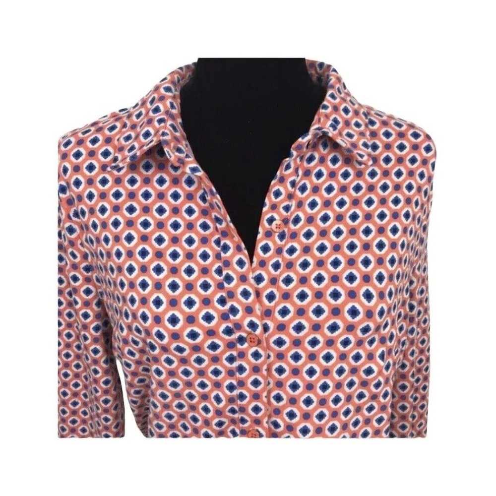 Talbots L shirt career casual collared button down peach blue size large